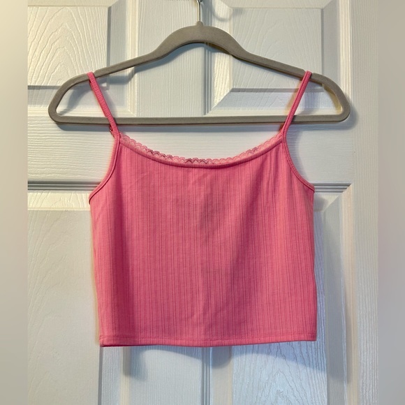 Forever 21 Pink Ribbed Lace Trim Cami Tee - Picture 2 of 7